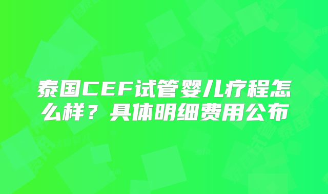 泰国CEF试管婴儿疗程怎么样？具体明细费用公布