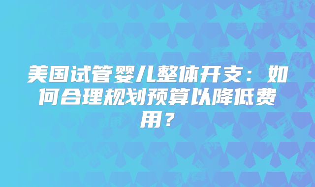 美国试管婴儿整体开支：如何合理规划预算以降低费用？