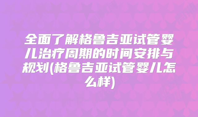 全面了解格鲁吉亚试管婴儿治疗周期的时间安排与规划(格鲁吉亚试管婴儿怎么样)