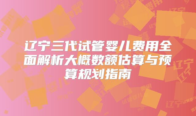 辽宁三代试管婴儿费用全面解析大概数额估算与预算规划指南
