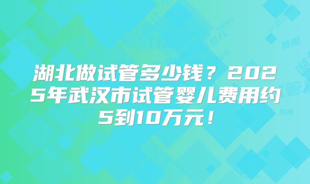 湖北做试管多少钱?2025年武汉市试管婴儿费用约5到10万元!
