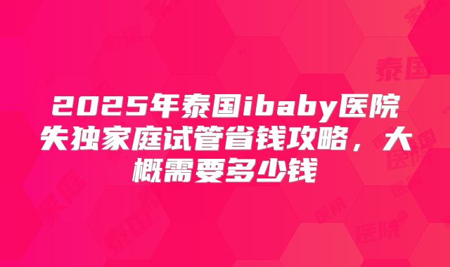 2025年泰国ibaby医院失独家庭试管省钱攻略，大概需要多少钱