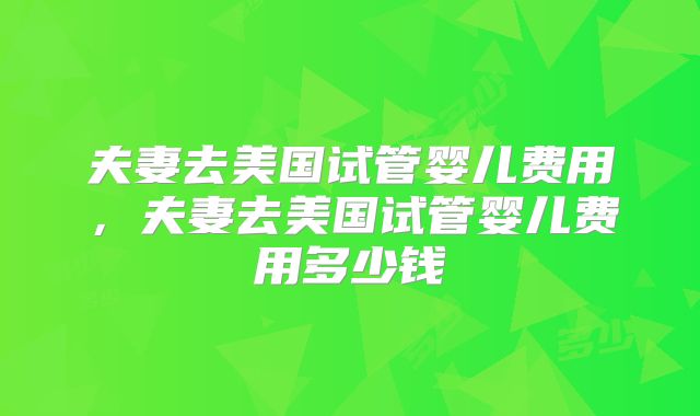 夫妻去美国试管婴儿费用，夫妻去美国试管婴儿费用多少钱