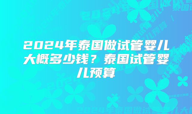 2024年泰国做试管婴儿大概多少钱?泰国试管婴儿预算