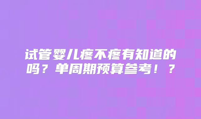 试管婴儿疼不疼有知道的吗？单周期预算参考！？