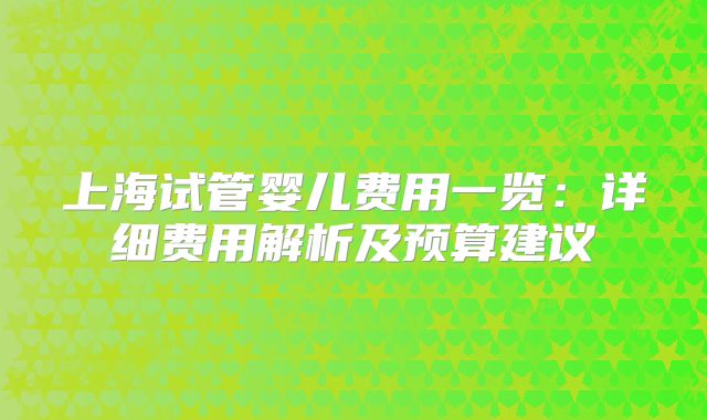 上海试管婴儿费用一览：详细费用解析及预算建议