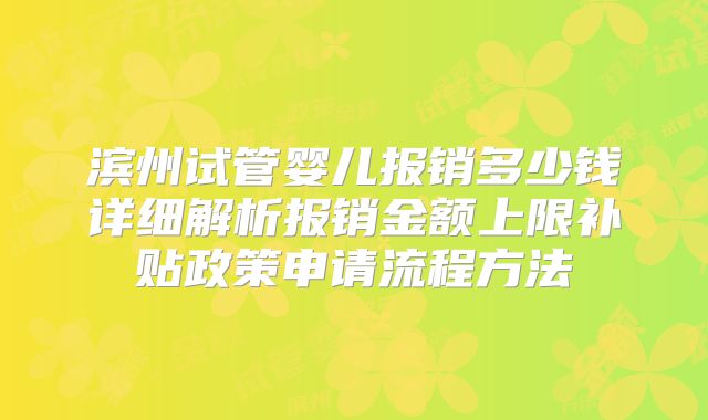 滨州试管婴儿报销多少钱详细解析报销金额上限补贴政策申请流程方法