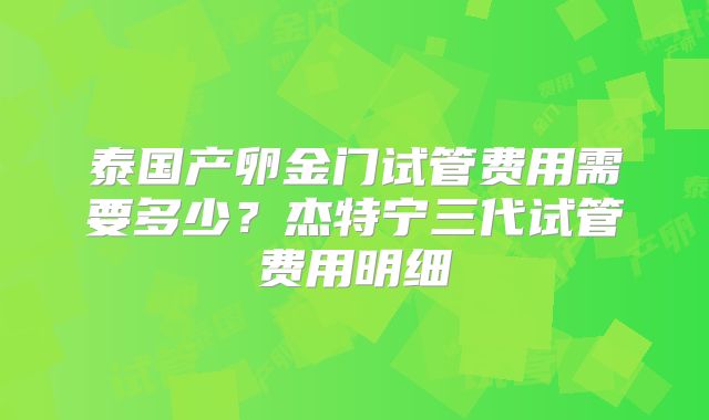 泰国产卵金门试管费用需要多少？杰特宁三代试管费用明细