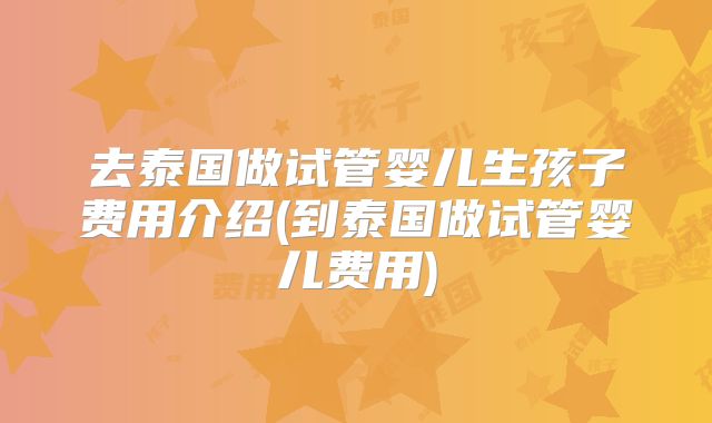 去泰国做试管婴儿生孩子费用介绍(到泰国做试管婴儿费用)