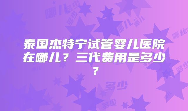 泰国杰特宁试管婴儿医院在哪儿?三代费用是多少?