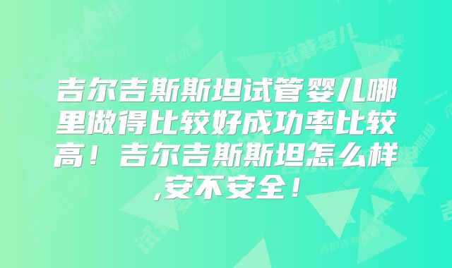吉尔吉斯斯坦试管婴儿哪里做得比较好成功率比较高！吉尔吉斯斯坦怎么样,安不安全！