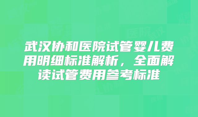 武汉协和医院试管婴儿费用明细标准解析,全面解读试管费用参考标准