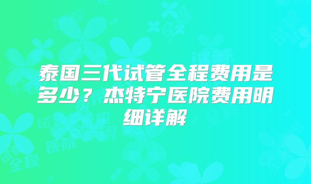 泰国三代试管全程费用是多少？杰特宁医院费用明细详解