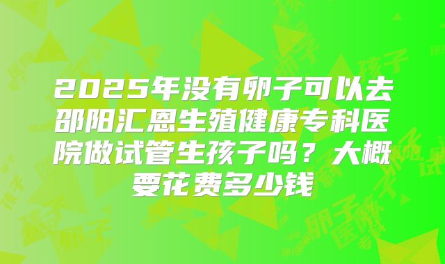 2025年没有卵子可以去邵阳汇恩生殖健康专科医院做试管生孩子吗？大概要花费多少钱