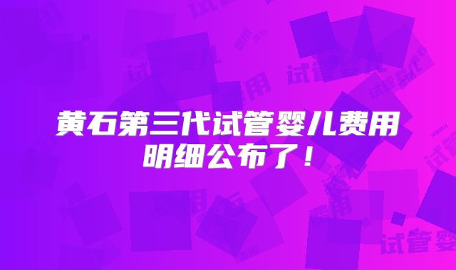 黄石第三代试管婴儿费用明细公布了！