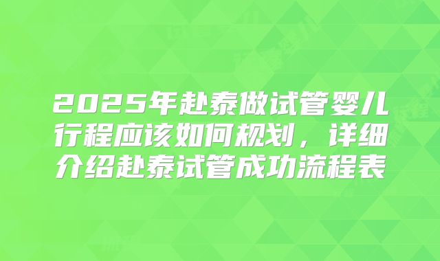 2025年赴泰做试管婴儿行程应该如何规划，详细介绍赴泰试管成功流程表