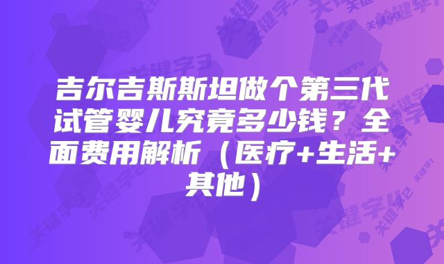 吉尔吉斯斯坦做个第三代试管婴儿究竟多少钱？全面费用解析（医疗+生活+其他）
