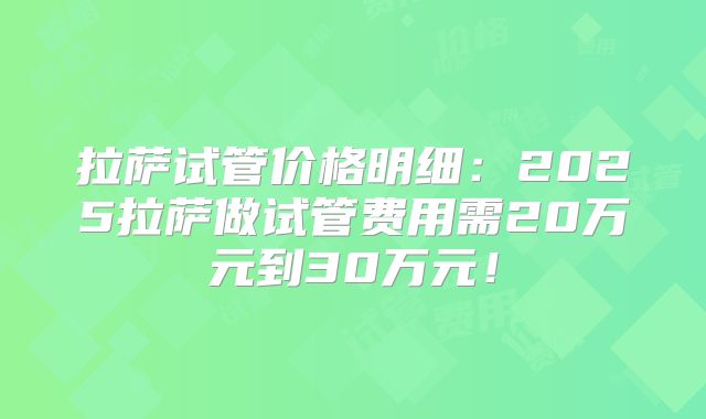 拉萨试管价格明细:2025拉萨做试管费用需20万元到30万元!