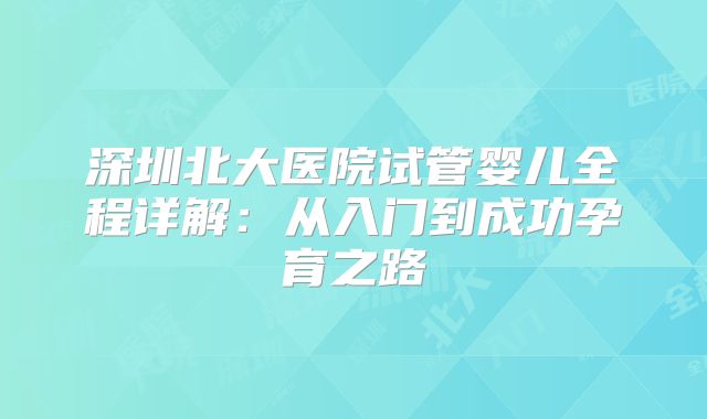 深圳北大医院试管婴儿全程详解：从入门到成功孕育之路