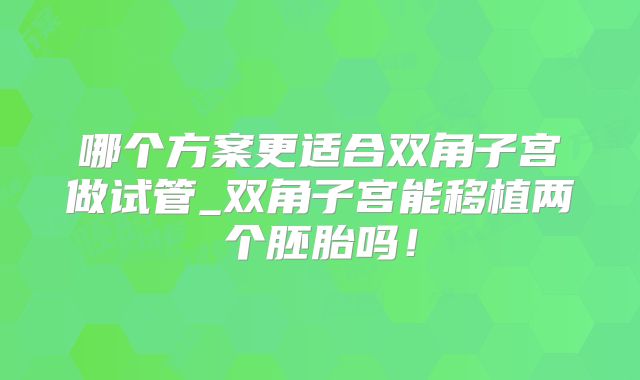 哪个方案更适合双角子宫做试管_双角子宫能移植两个胚胎吗！
