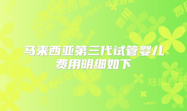 马来西亚第三代试管婴儿费用明细如下