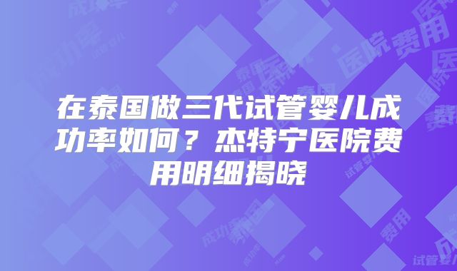在泰国做三代试管婴儿成功率如何？杰特宁医院费用明细揭晓