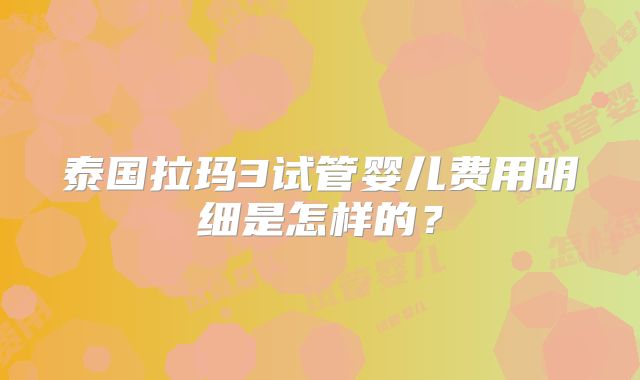 泰国拉玛3试管婴儿费用明细是怎样的？