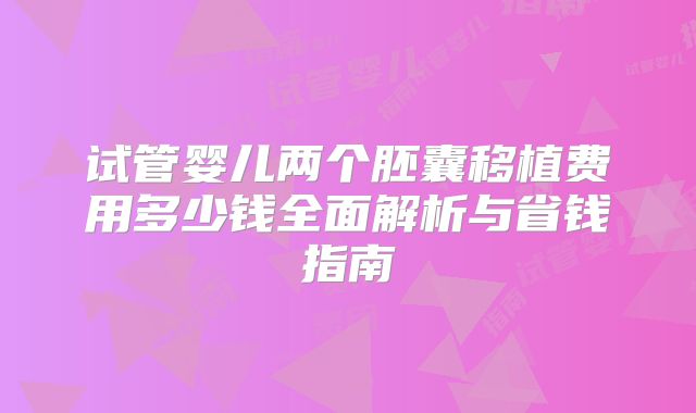试管婴儿两个胚囊移植费用多少钱全面解析与省钱指南
