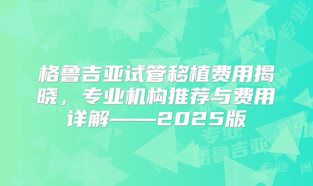 格鲁吉亚试管移植费用揭晓，专业机构推荐与费用详解——2025版