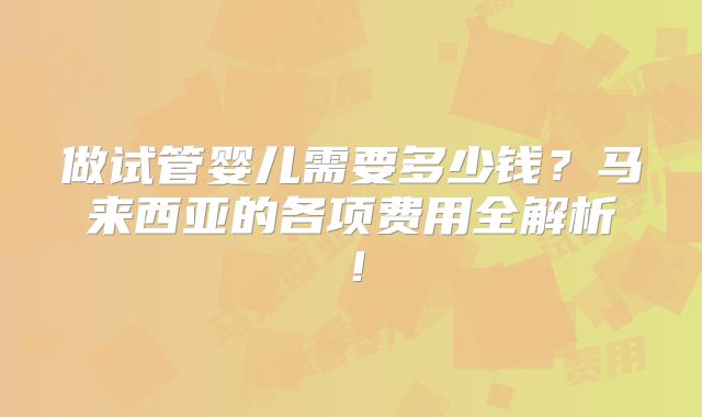 做试管婴儿需要多少钱?马来西亚的各项费用全解析!