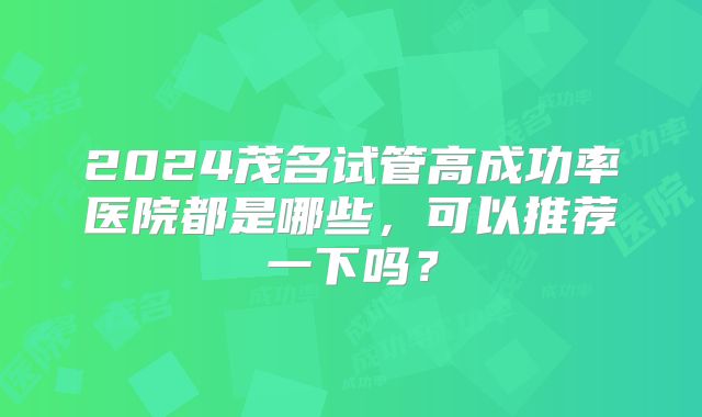 2024茂名试管高成功率医院都是哪些,可以推荐一下吗?