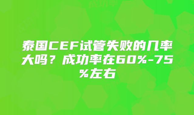 泰国CEF试管失败的几率大吗？成功率在60%-75%左右