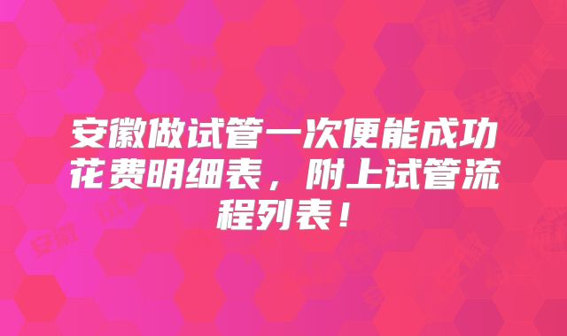 安徽做试管一次便能成功花费明细表，附上试管流程列表！