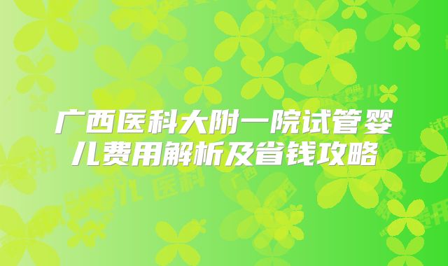 广西医科大附一院试管婴儿费用解析及省钱攻略