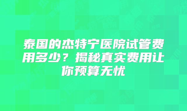泰国的杰特宁医院试管费用多少？揭秘真实费用让你预算无忧