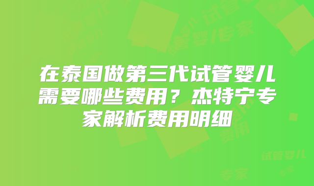在泰国做第三代试管婴儿需要哪些费用？杰特宁专家解析费用明细