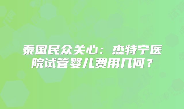 泰国民众关心：杰特宁医院试管婴儿费用几何？