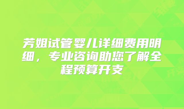 芳姐试管婴儿详细费用明细，专业咨询助您了解全程预算开支