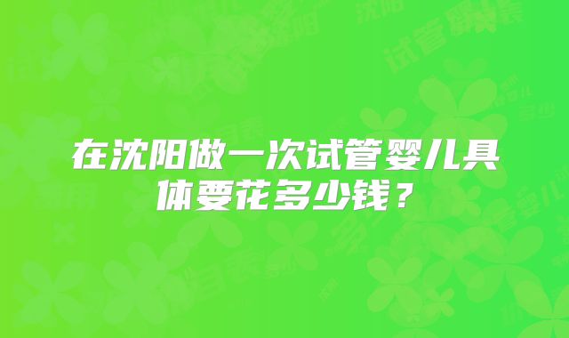 在沈阳做一次试管婴儿具体要花多少钱？