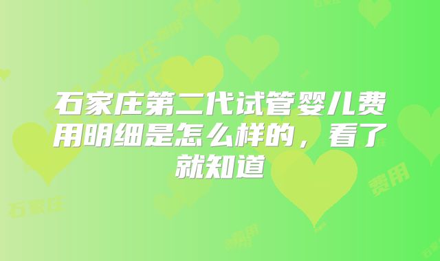 石家庄第二代试管婴儿费用明细是怎么样的，看了就知道