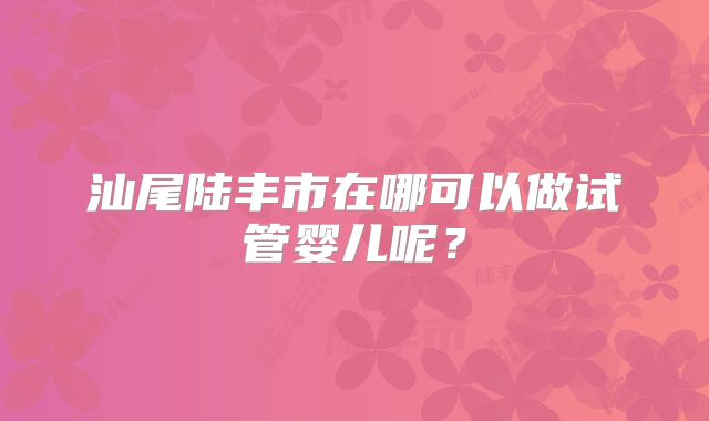 汕尾陆丰市在哪可以做试管婴儿呢？