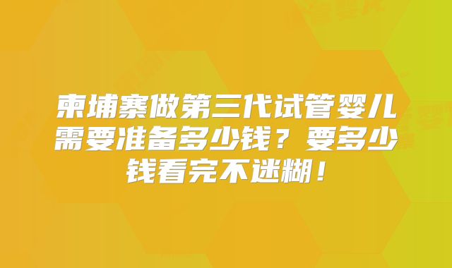 柬埔寨做第三代试管婴儿需要准备多少钱?要多少钱看完不迷糊!