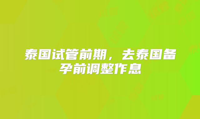 泰国试管前期，去泰国备孕前调整作息
