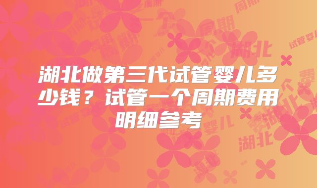 湖北做第三代试管婴儿多少钱？试管一个周期费用明细参考