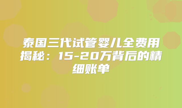 泰国三代试管婴儿全费用揭秘:15-20万背后的精细账单