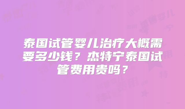 泰国试管婴儿治疗大概需要多少钱？杰特宁泰国试管费用贵吗？