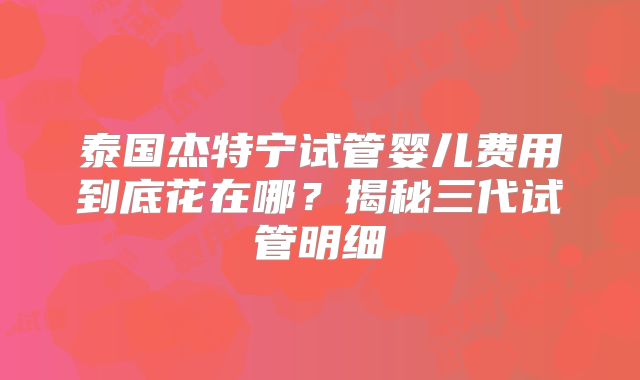 泰国杰特宁试管婴儿费用到底花在哪？揭秘三代试管明细