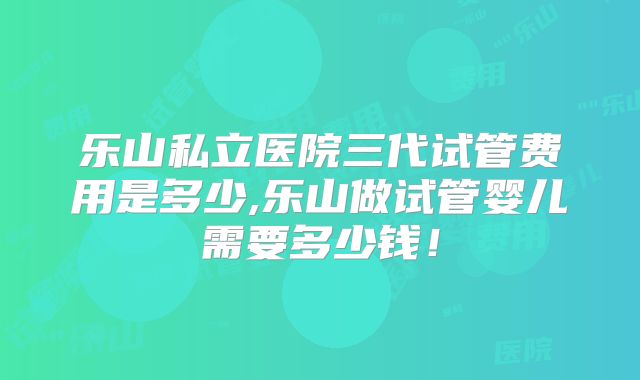 乐山私立医院三代试管费用是多少,乐山做试管婴儿需要多少钱！