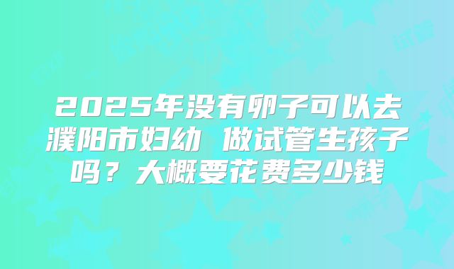 2025年没有卵子可以去濮阳市妇幼 做试管生孩子吗？大概要花费多少钱