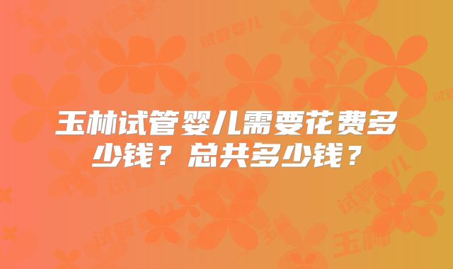 玉林试管婴儿需要花费多少钱？总共多少钱？